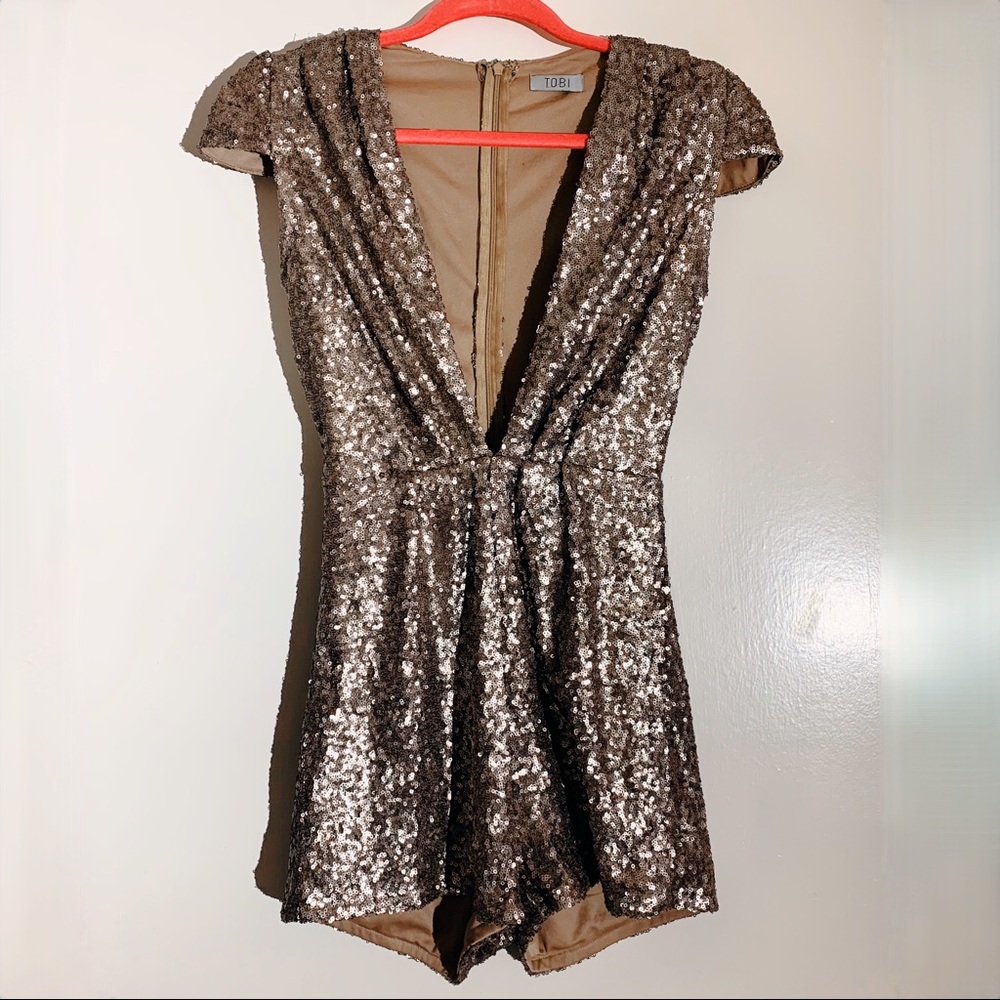 Tobi Champagne Gold Sequin Romper